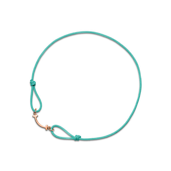 Tiffany T:Smile Bracelet in Rose Gold on a Blue Cord