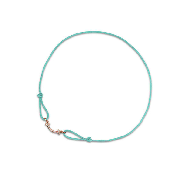 Tiffany T:Smile Bracelet in Rose Gold on a Blue Cord with Diamonds