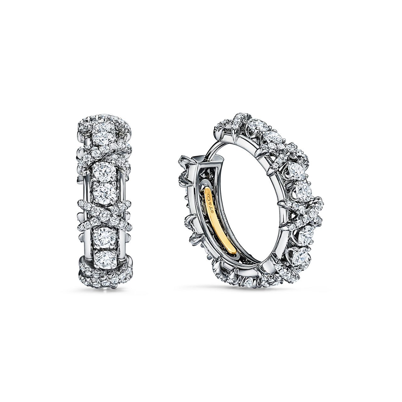 Earrings in Platinum and Yellow Gold with Diamonds
