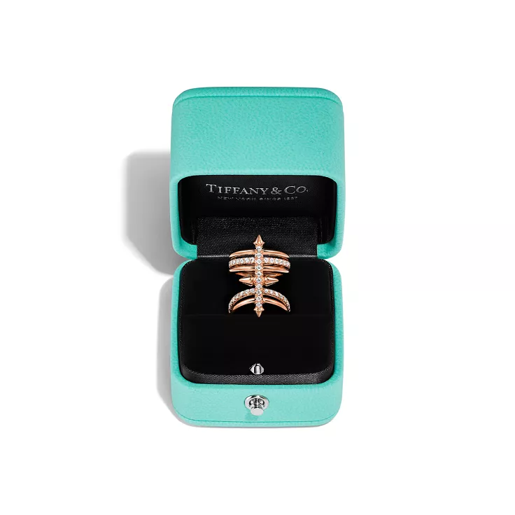Tiffany Titan by Pharrell Williams:Five-row Ring in Rose Gold with Diamonds, 6