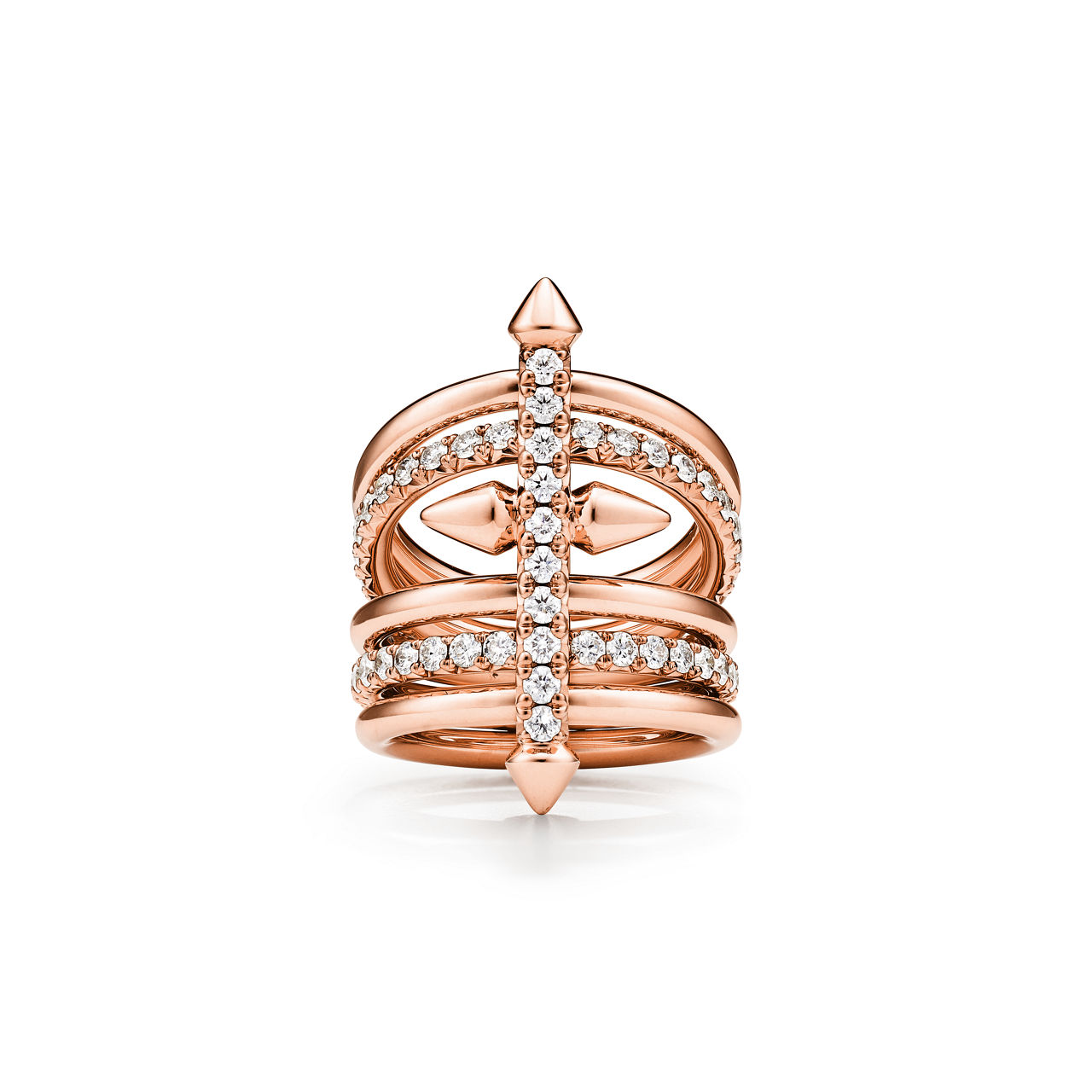 Anello a cinque giri in oro rosa con diamanti