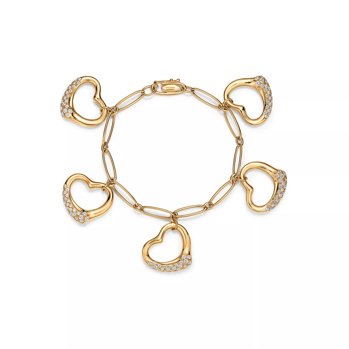 Open Heart Bracelet in Yellow Gold with Diamonds