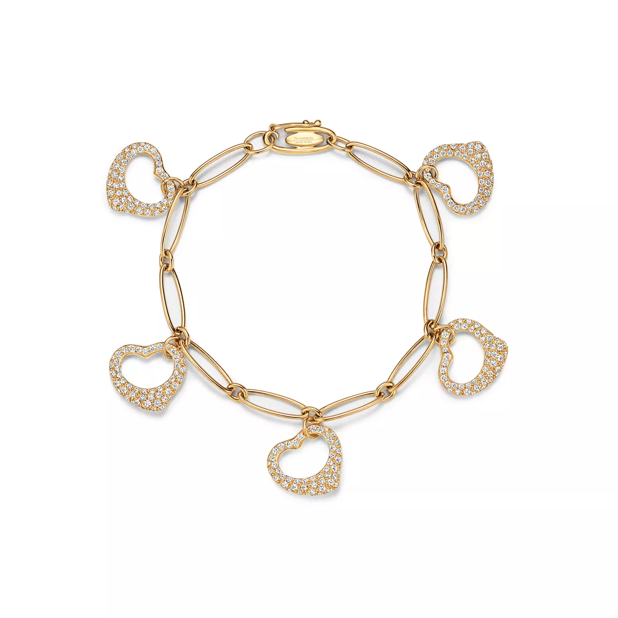 Open Heart Bracelet in Yellow Gold with Pav&eacute; Diamonds