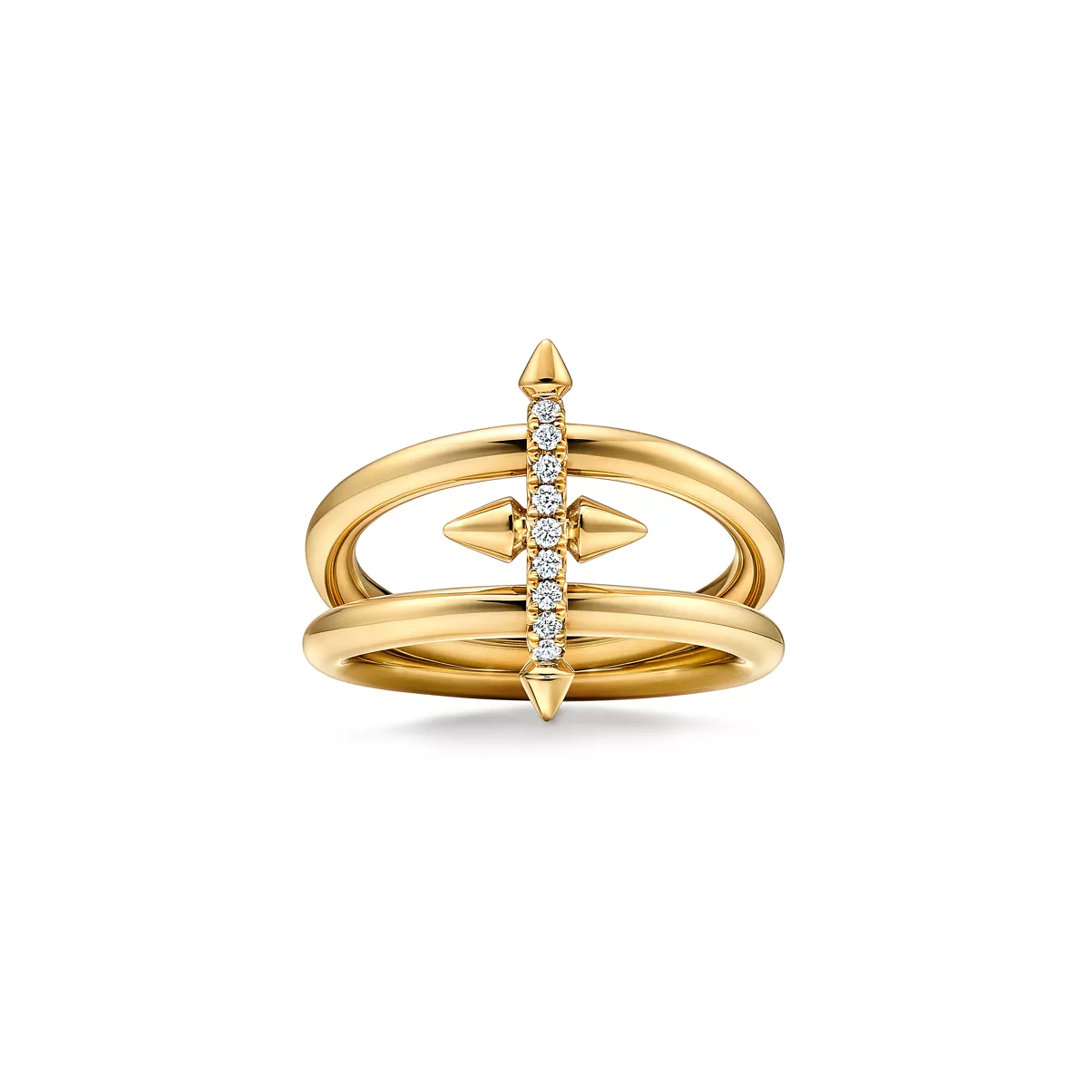 Two-row Ring in Yellow Gold with Diamonds