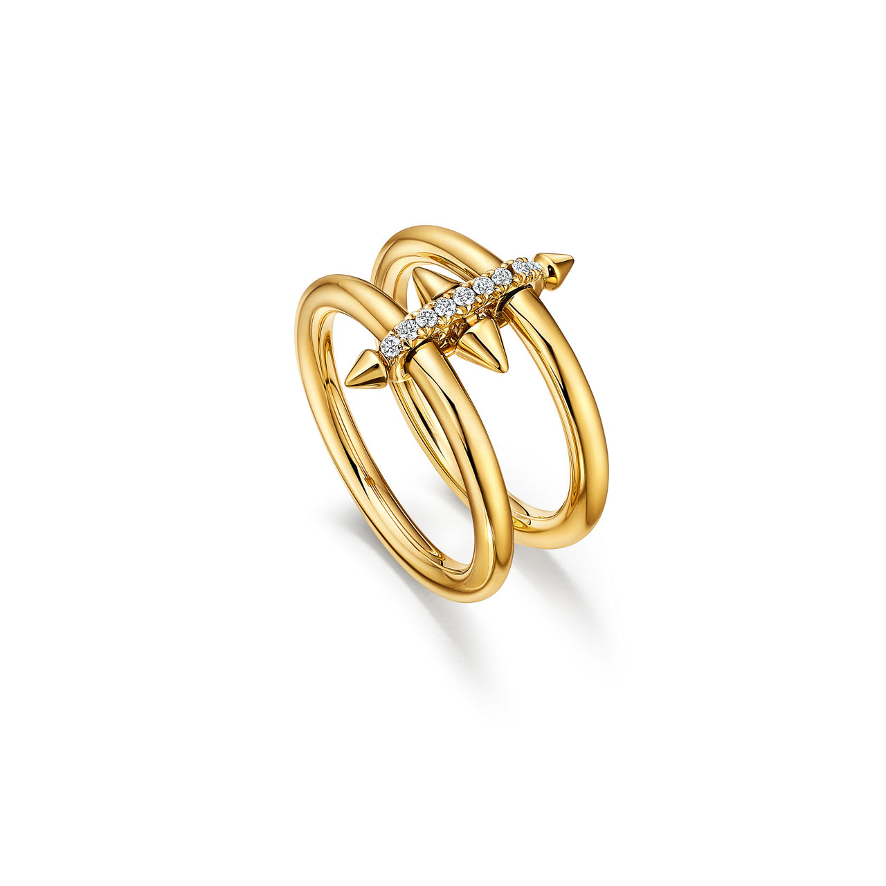 Two-row Ring in Yellow Gold with Diamonds
