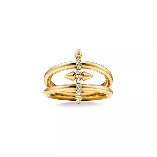 Two-row Ring in Yellow Gold with Diamonds