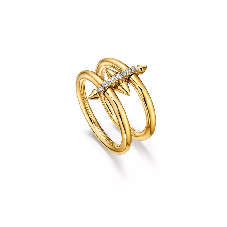 Tiffany Titan by Pharrell Williams:Two-row Ring in Yellow Gold with Diamonds, 1