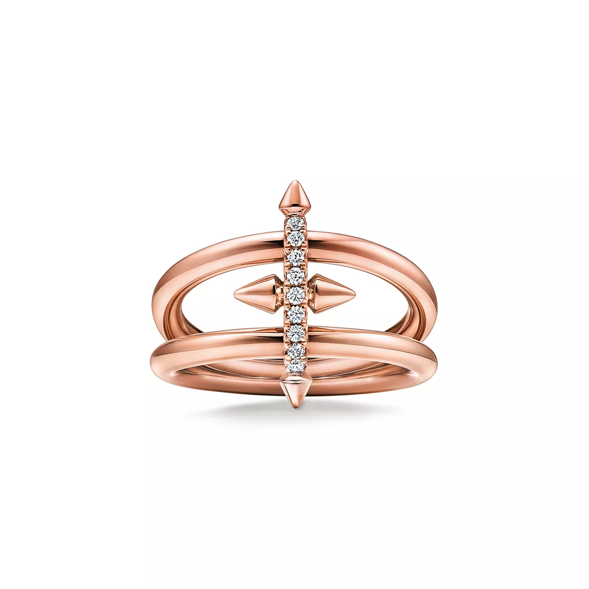 Two-row Ring in Rose Gold with Diamonds
