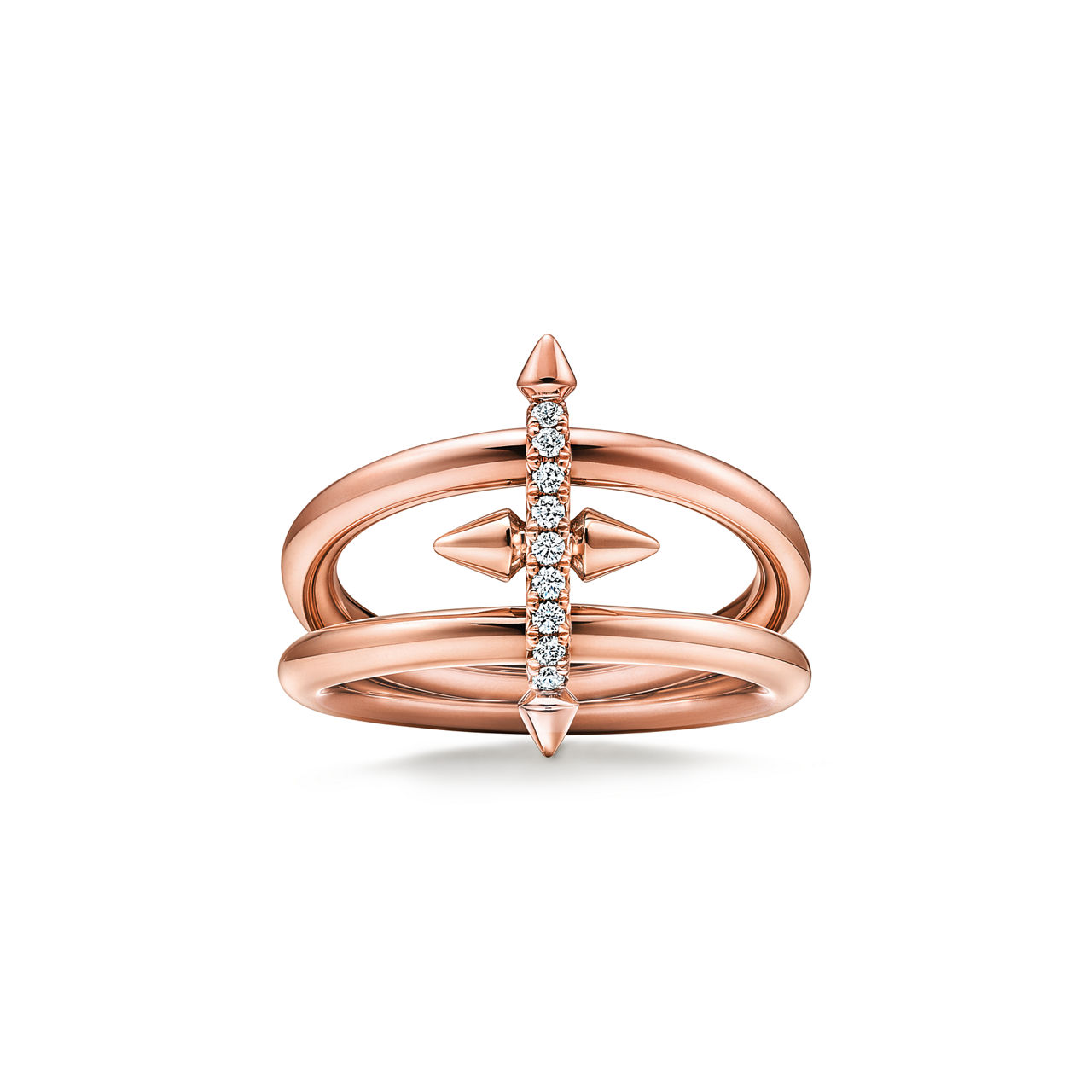 Two-row Ring in Rose Gold with Diamonds