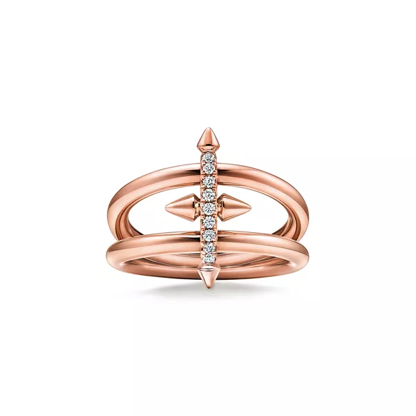 Anello doppio in oro rosa con diamanti