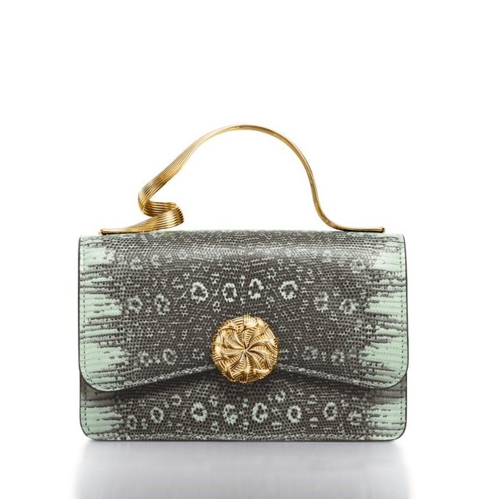 Ribbons Top Handle Bag in Lizard Leather