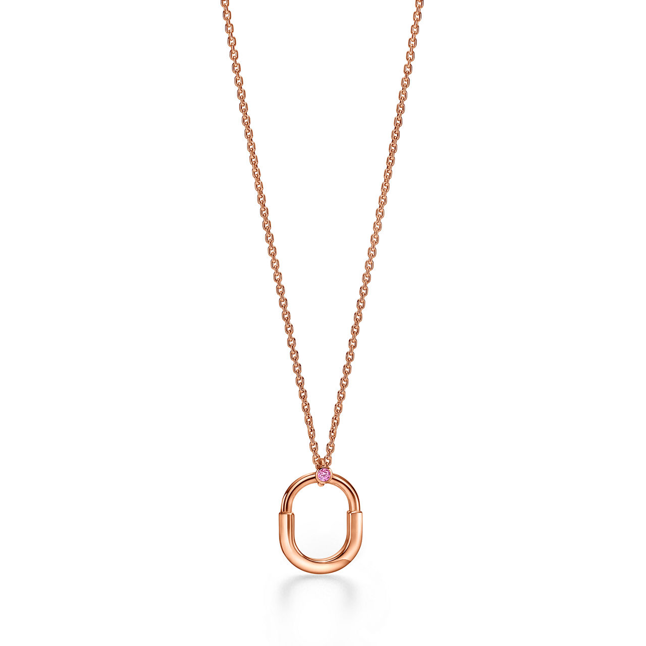 Kleiner Anhänger in Roségold mit einem rosafarbenen Saphir
