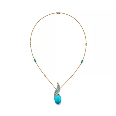 Bird on a Rock by Tiffany:Pendant in Gold and Platinum with Turquoise, Diamonds and Rubies, 2