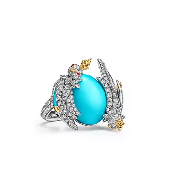 Bird on a Rock by Tiffany:Wickelring in Platin und Gold mit T&uuml;rkis und Diamanten, 2