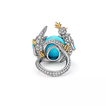 Bird on a Rock by Tiffany:Wickelring in Platin und Gold mit T&uuml;rkis und Diamanten, 3