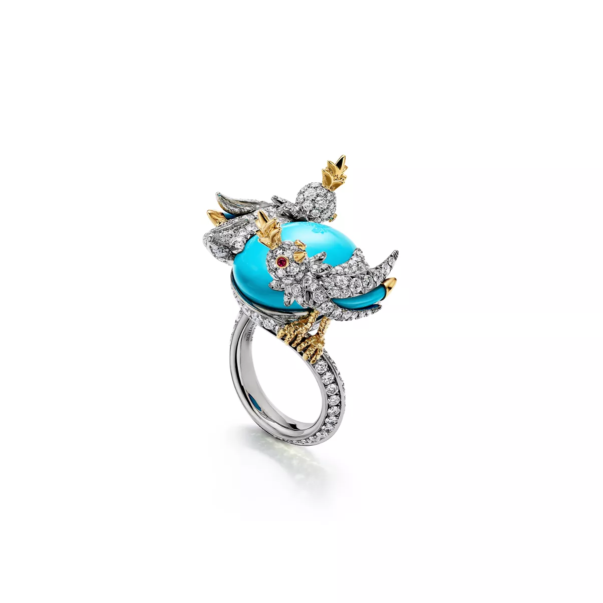 Wrap Ring in Platinum and Gold with Turquoise and Diamonds