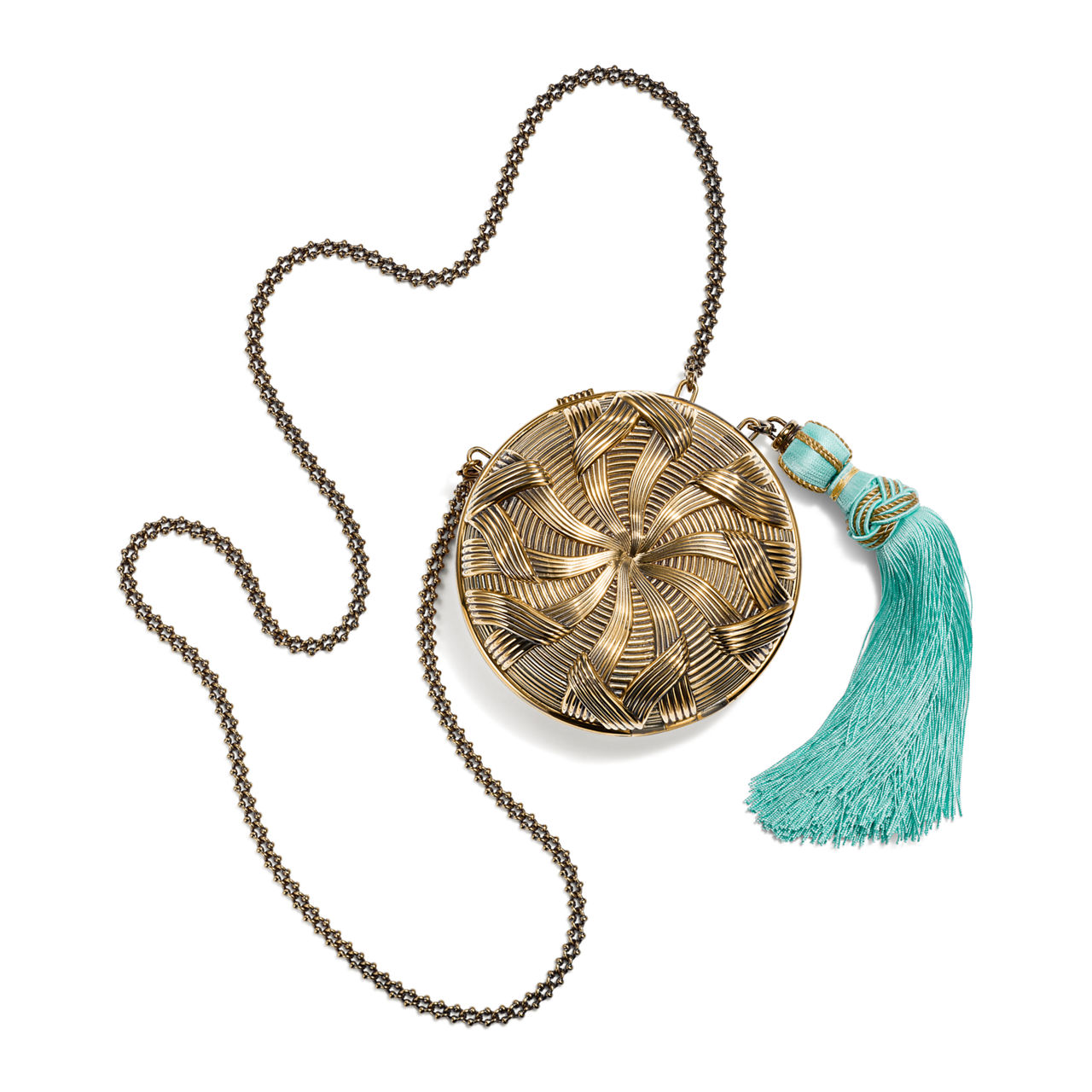 Ribbons Round Minaudière in Gold-plated Brass