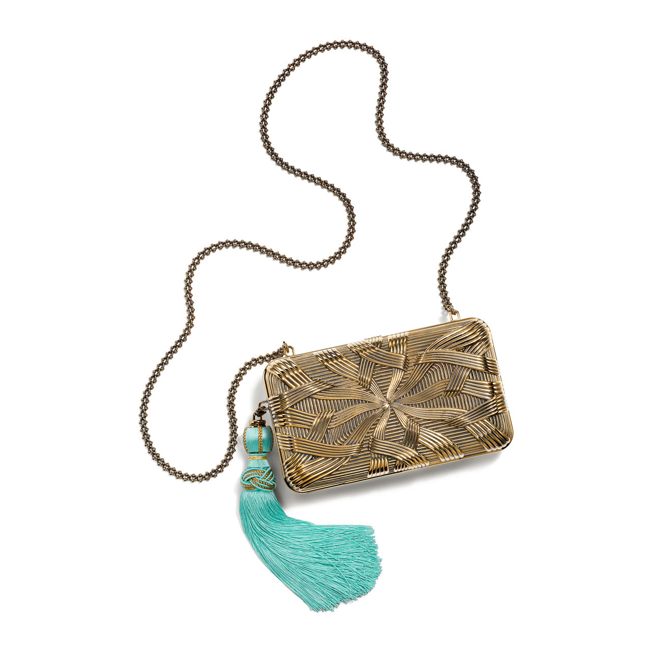 Ribbons Rectangular Minaudiére in Gold-plated Brass
