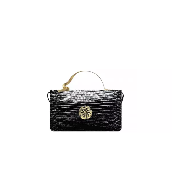 리본 탑 핸들 백, 리저드 레더