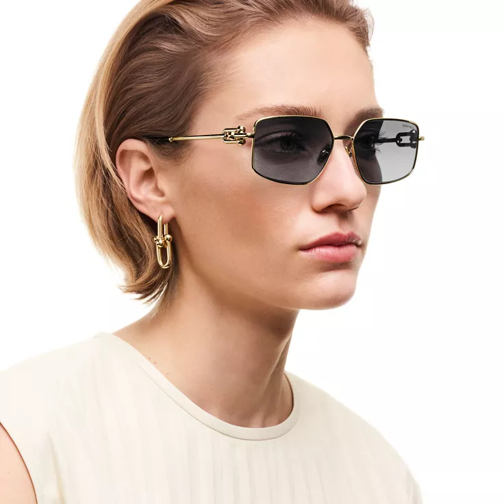 Tiffany HardWear:Sunglasses in Pale Gold-coloured Metal with Dark Grey Lenses, 1