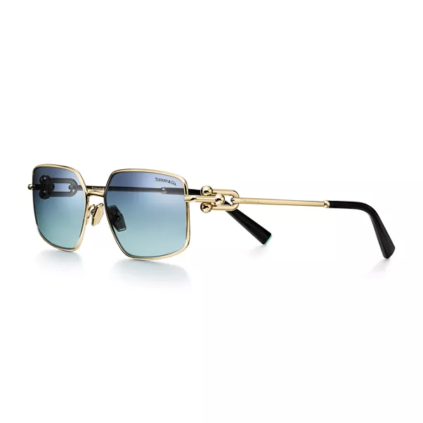 Occhiali in metallo color oro chiaro con lenti Tiffany Blue®