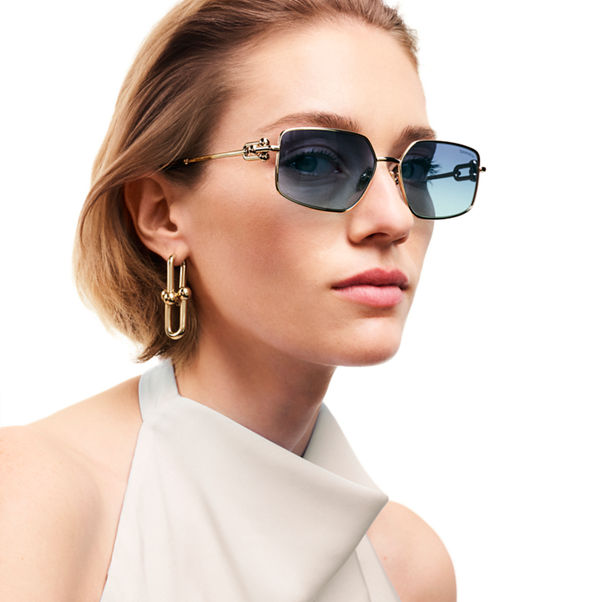 Tiffany HardWear:Solaires en métal doré pâle et verres Tiffany Blue®