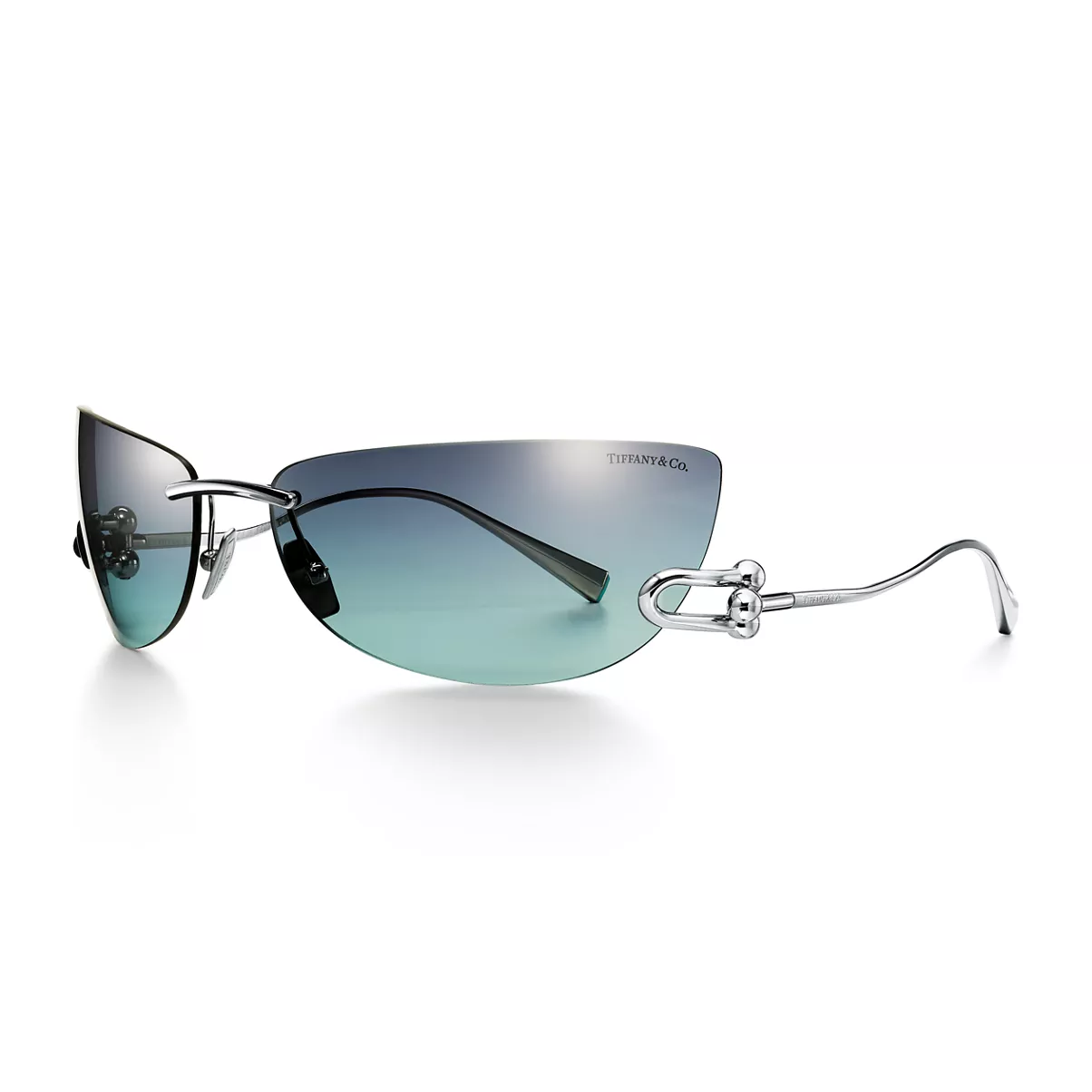 Gafas de sol de metal chapado en oro blanco con cristales color Tiffany Blue&reg;