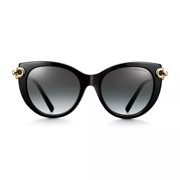 Occhiali da sole in acetato nero con lenti sfumate grigie