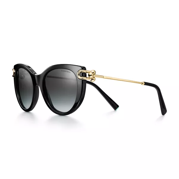 Occhiali da sole in acetato nero con lenti sfumate grigie