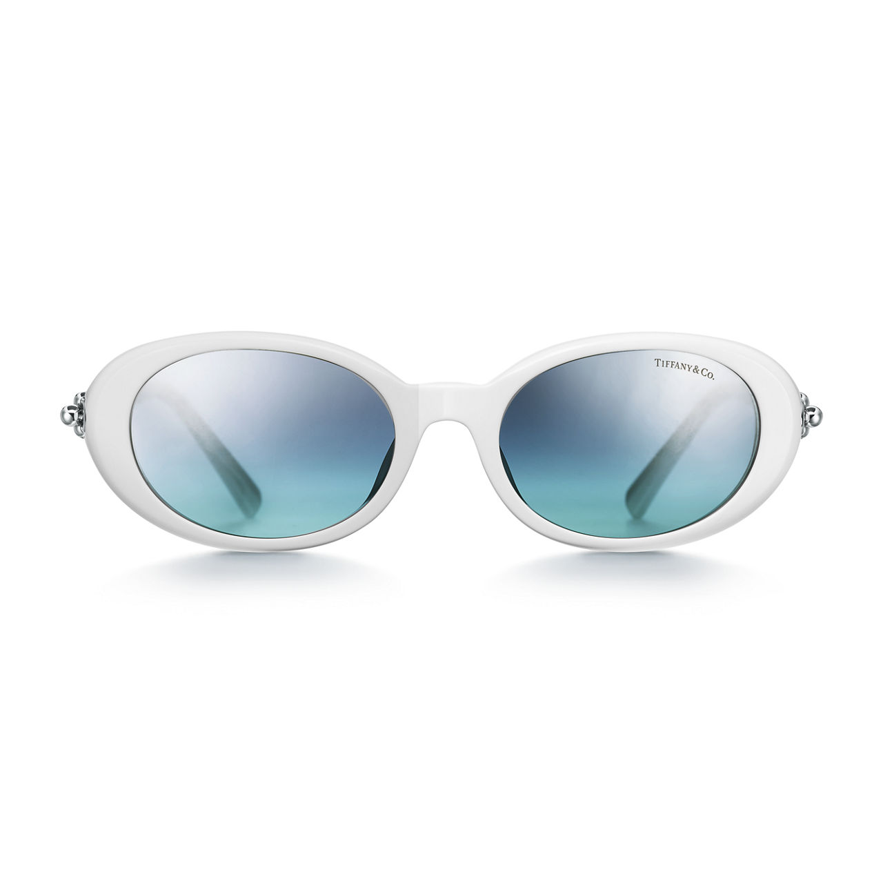 Sonnenbrille aus weißem Acetat, Farbverlauf azurblau