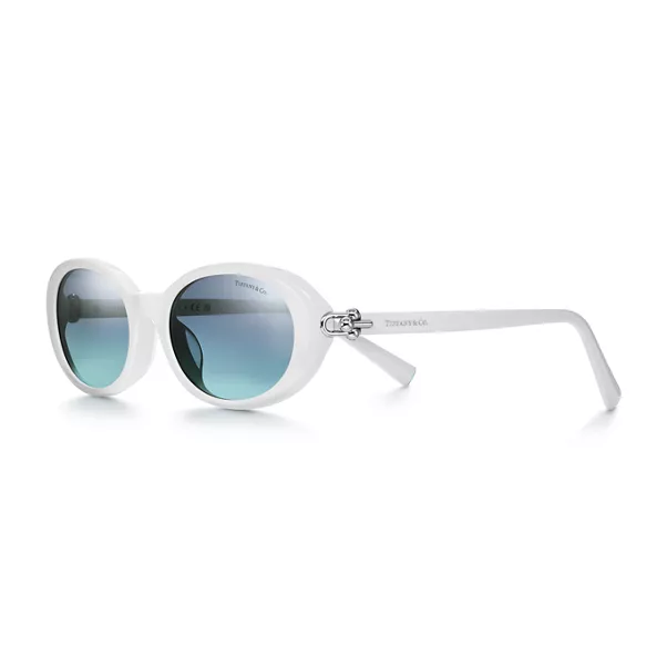 Sonnenbrille aus weißem Acetat, Farbverlauf azurblau