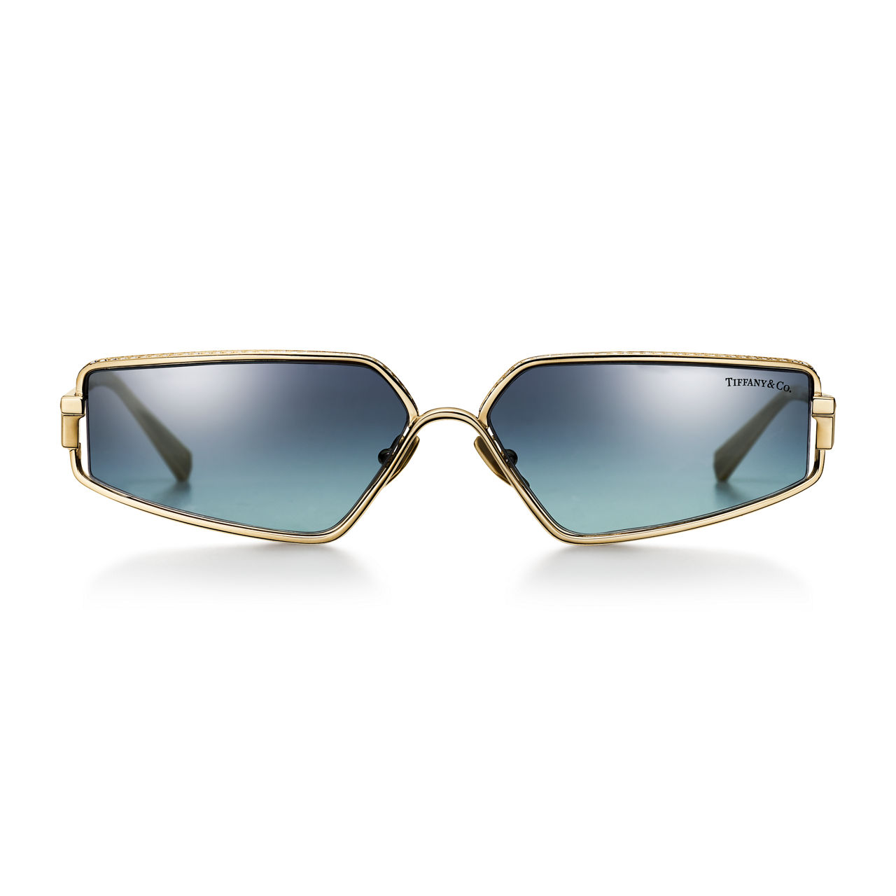 Collezione T by Tiffany:Occhiali da sole in metallo placcato oro con lenti sfumate grigio azzurro numero immagine 2