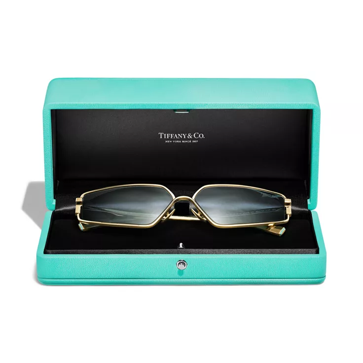 Tiffany T:Sunglasses in Gold-plated Metal with Azure Grey Gradient Lenses, 4