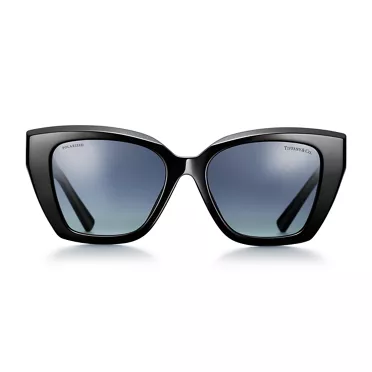 Tiffany T:Sunglasses in Black Acetate with Azure Dark Blue Gradient Lenses, 2