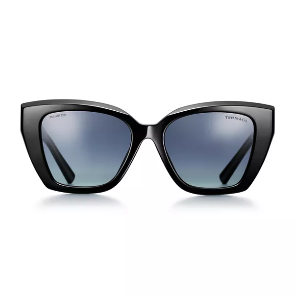 Sunglasses in Black Acetate with Azure Dark Blue Gradient Lenses