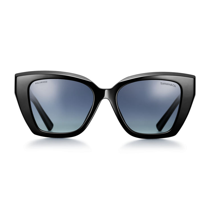 Collezione T by Tiffany:Occhiali da sole in acetato nero con lenti sfumate blu scuro numero immagine 1