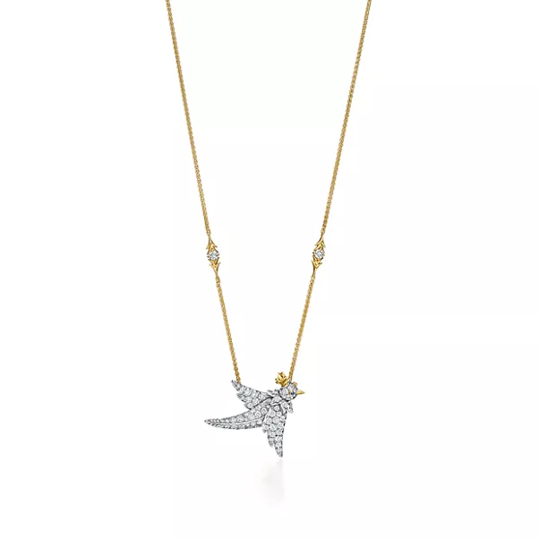 Bird Pendant in Platinum and Gold with Diamonds
