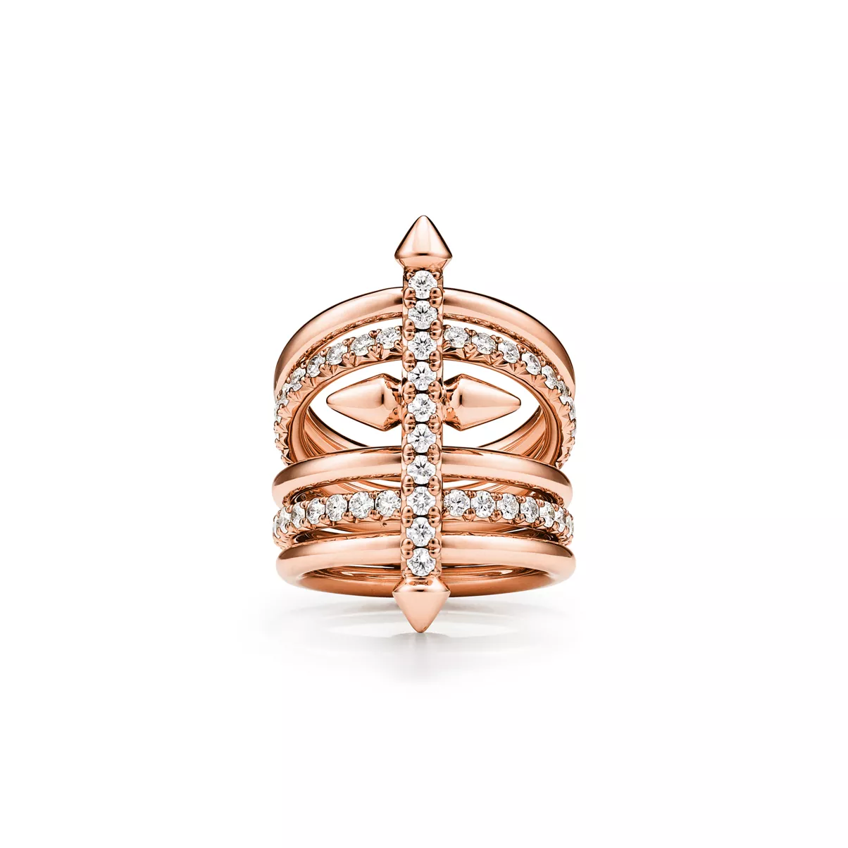 Five-row Ring in Rose Gold with Diamonds