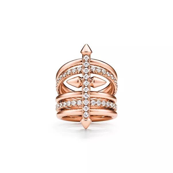 Five-row Ring in Rose Gold with Diamonds