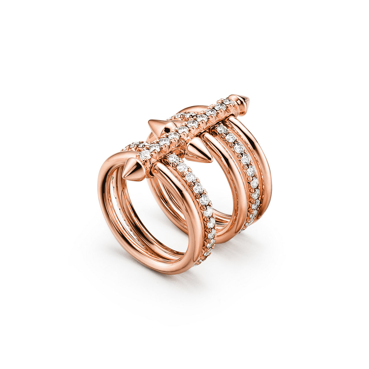 Tiffany Titan by Pharrell Williams:Five-row Ring in Rose Gold with Diamonds image number 3