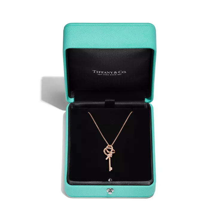 Tiffany Knot:Mini Key Pendant in Rose Gold with Diamonds, 5