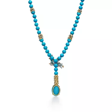 Bird on a Rock by Tiffany:Y-Halskette in Platin und Gold mit T&uuml;rkis, 2