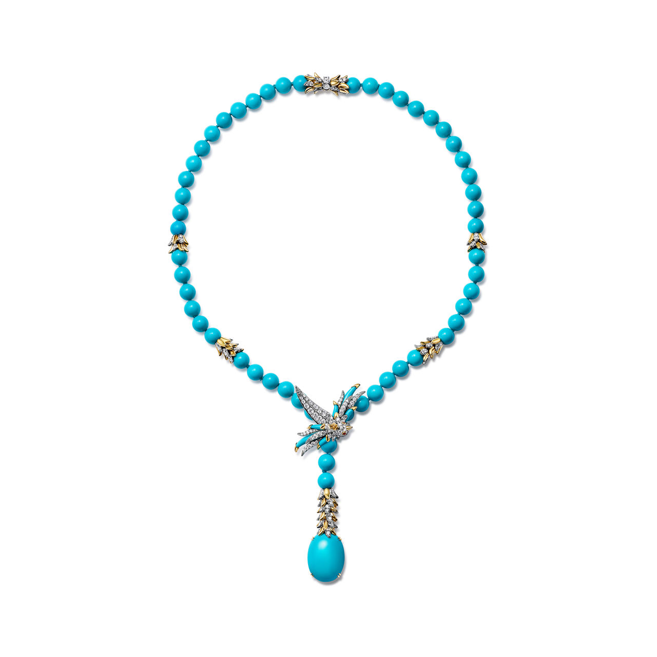 Collana saliscendi in platino e oro con turchesi