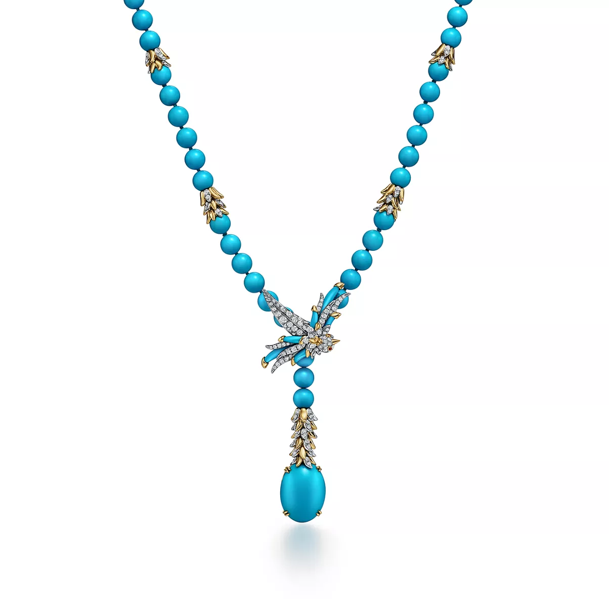 Lariat Necklace in Platinum and Gold with Turquoise