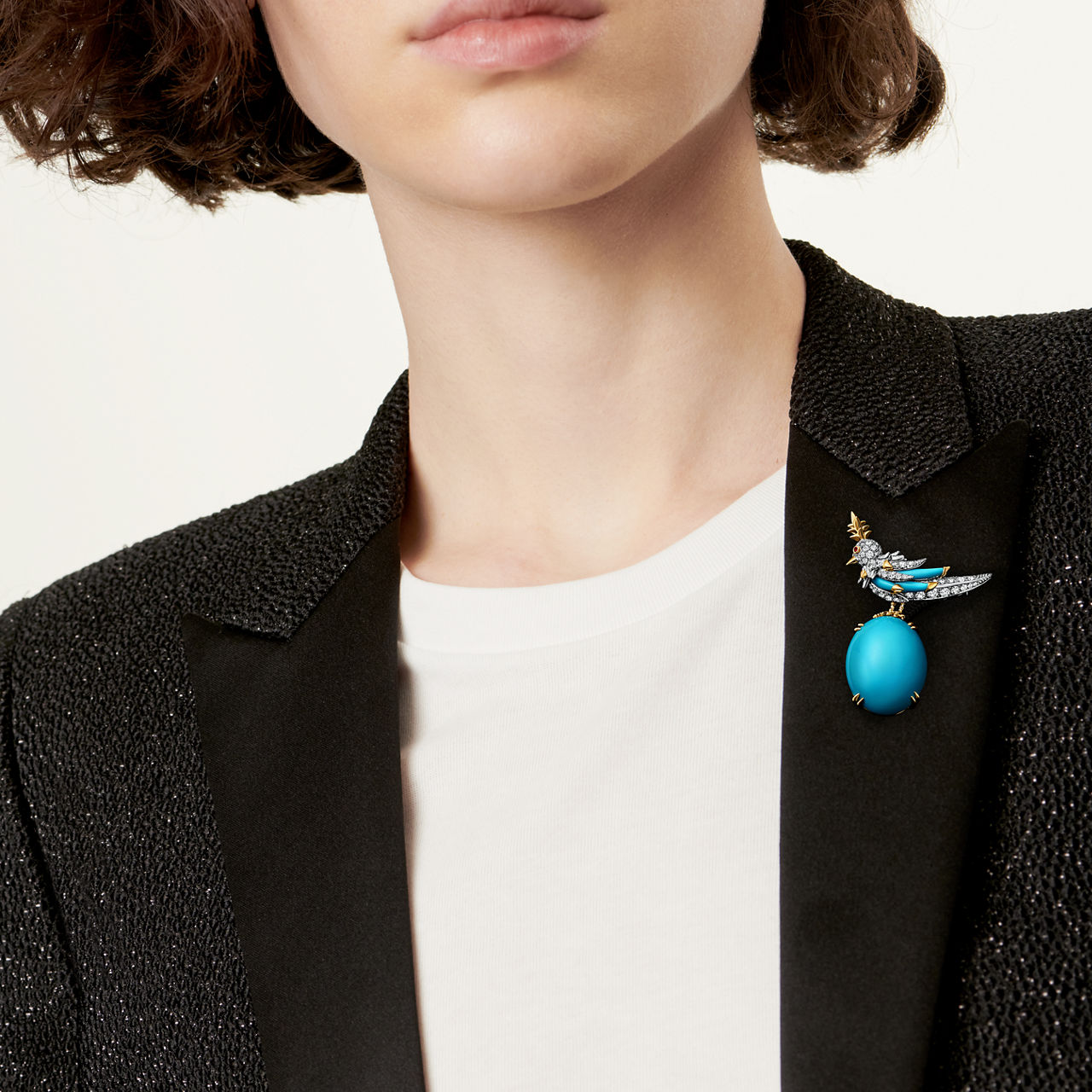 Bird on a Rock by Tiffany:Brooch in Platinum and Gold with