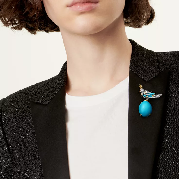 Bird on a Rock by Tiffany:Brooch in Platinum and Gold with Turquoise & Diamonds, 1