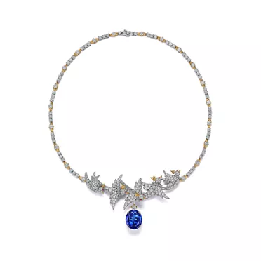 Bird on a Rock by Tiffany:Halskette in Platin, Gold, mit Tansanit und Diamanten, 2