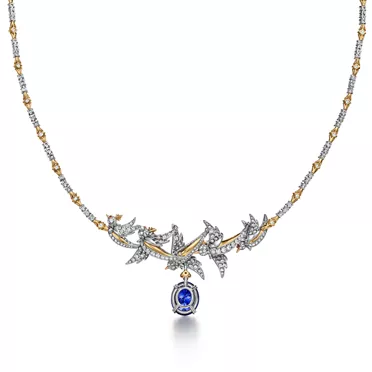Bird on a Rock by Tiffany:Halskette in Platin, Gold, mit Tansanit und Diamanten, 3