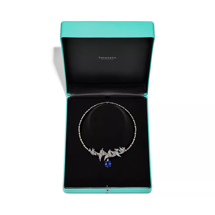 Bird on a Rock by Tiffany:Halskette in Platin, Gold, mit Tansanit und Diamanten, 5