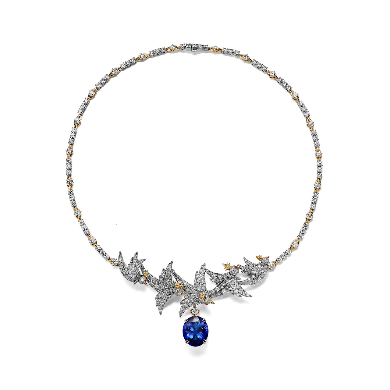 Collar de platino y oro con tanzanita y diamantes